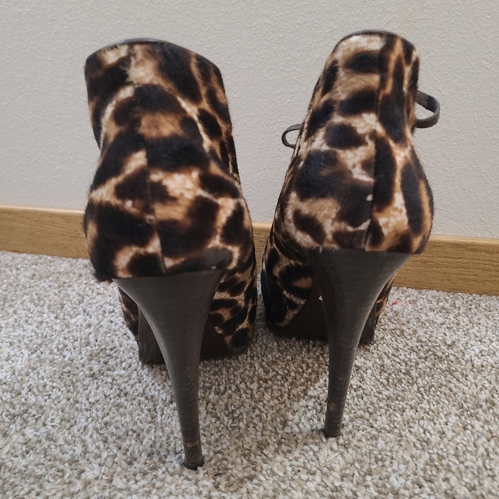 Lanvin Platform Stiletto Leopard Print Leather Calf Hair Ankle Boots Booties - Picture 5 of 8